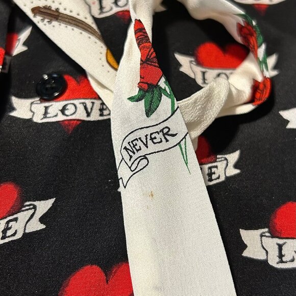 Sandro Paris Maika Multi(Item- 22) Pure Silk Tattoo Love Heart Tie Neck Blouse 2 - Picture 13 of 13